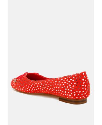 Womens Apollon Bow Detail Embossed Suede Ballerinas