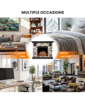 50" Electric Fireplace TV Stand, Fireplace with Faux Stone-Look Mantel , 750/1500W Dual Heat Settings