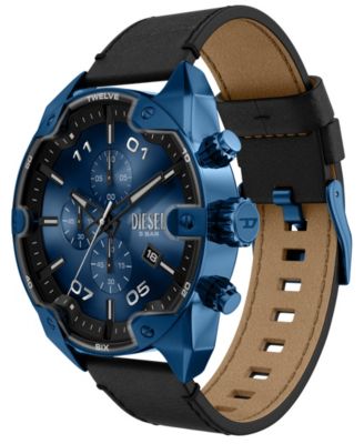 Men's Spiked Quartz Chronograph Black Leather Watch, 49mm