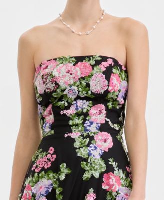 Juniors' Floral-Sequinned Strapless Gown