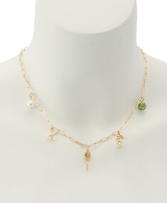 Faux Stone Tennis Charm Bib Necklace