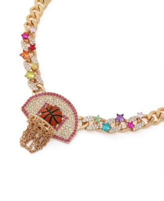 Faux Stone Basketball Pendant Statement Necklace