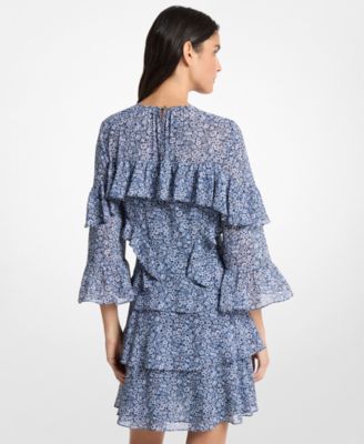 Women's Floral Ruffle Crew Neck Mini Dress