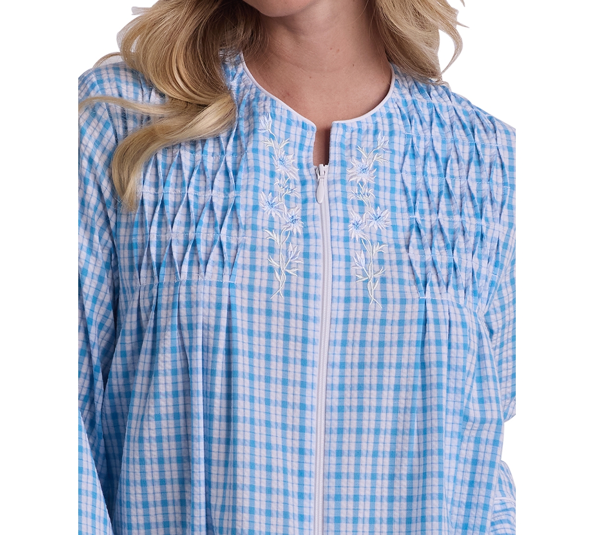 Miss Elaine Women's Round Neck Printed Long Zip Robe