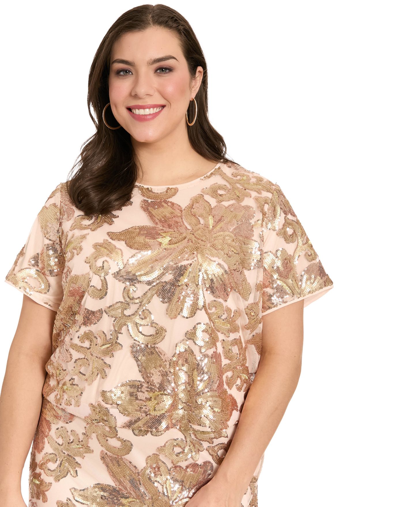 Женская футболка Muse Plus Size Jewel Neck Cropped, цвет: Пудровый золотой — фото 2
