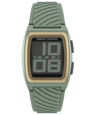 Armani Exchange Men's LCD Green Silicone Watch, 42mm