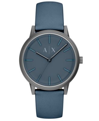 Armani Exchange Men's Quartz Three-Hand Blue Leather Watch, 42mm