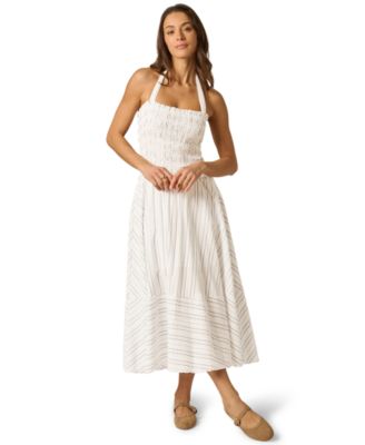 Women's Seersucker Stripe Halter Neck Midi Dress