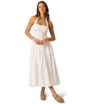 Adrianna Women's Seersucker Stripe Halter Neck Midi Dress