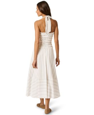 Women's Seersucker Stripe Halter Neck Midi Dress