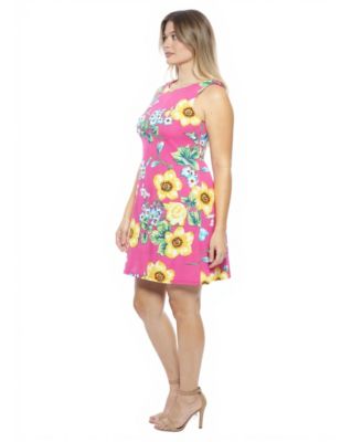 Plus Size Floral Round Neck A-Line Dress