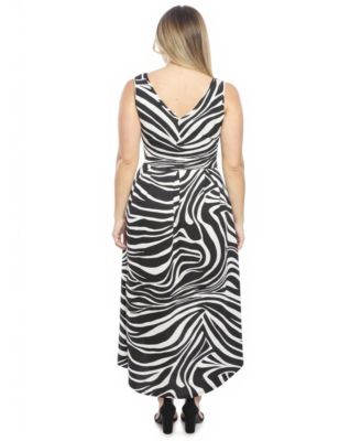 Plus Size Zebra High-Low Pocket Midi Dress