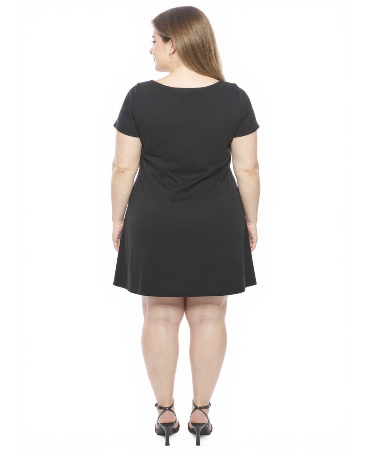 Женское платье 24seven Comfort Apparel Plus Size Solid Round Neck Shift, цвет: Чёрный — фото 3