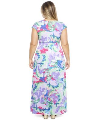 Plus Size Cap-Sleeve Side Slit Pocket Maxi Dress