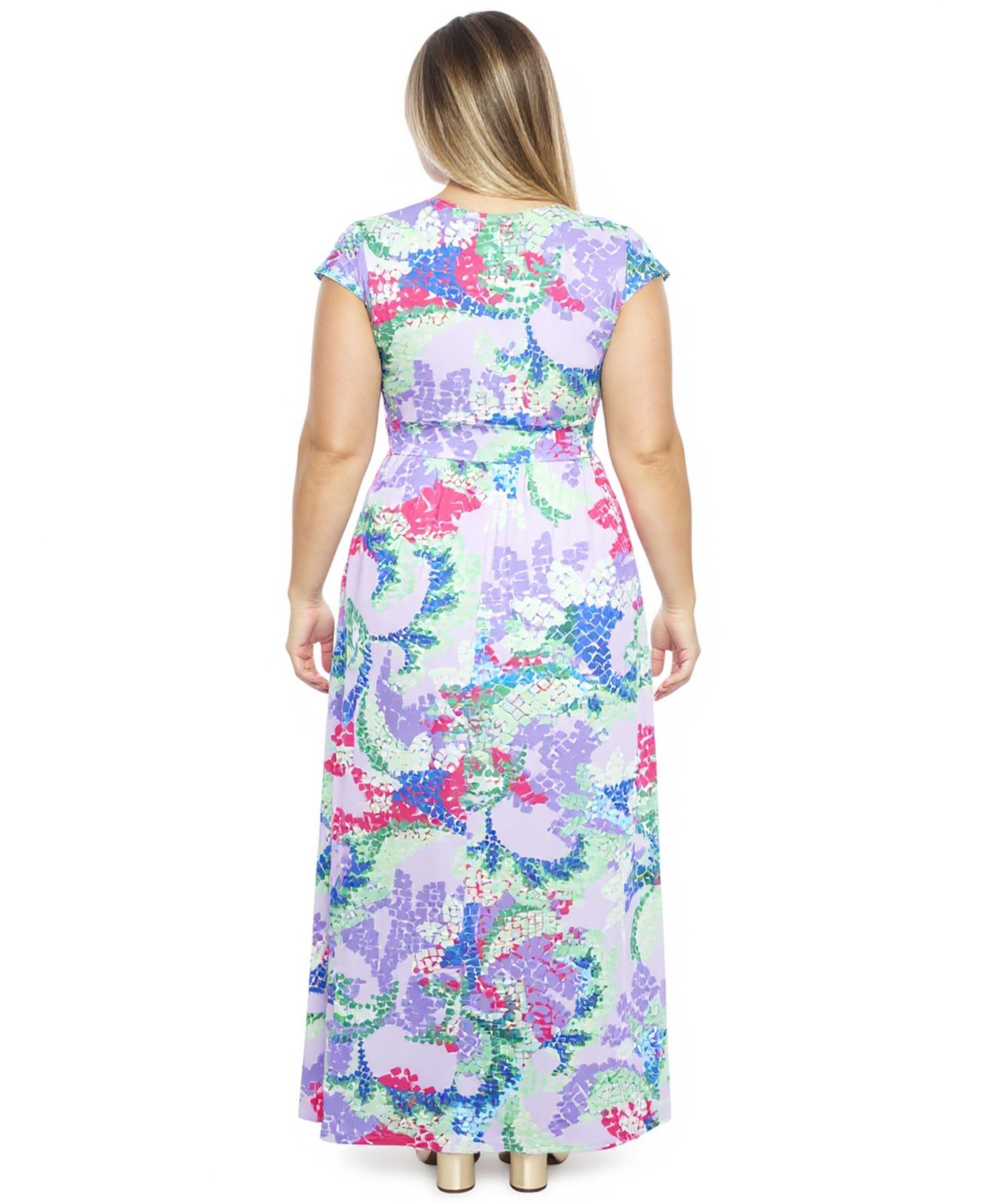 Женское платье 24seven Comfort Apparel Plus Size Cap-Sleeve Side Slit Pocket Maxi, цвет: Синий разноцветный — фото 3