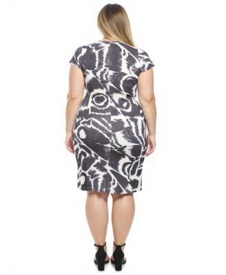 Plus Size Abstract Knee Length Faux Wrap Dress