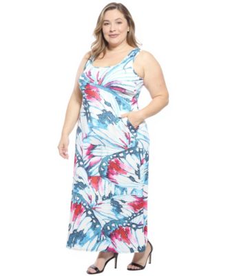 Plus Size Butterfly Scoop Neck Pocket Maxi Dress