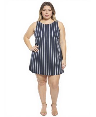 Plus Size Striped Round Neck Shift Dress