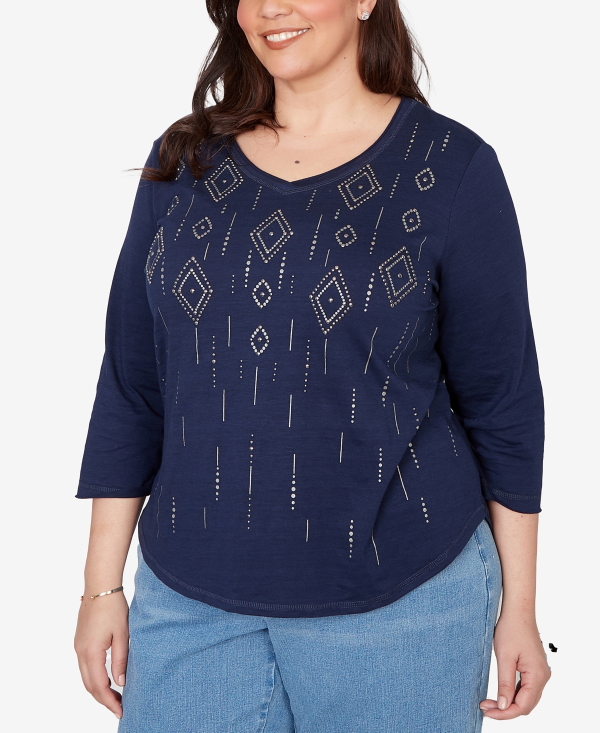 Alfred Dunner Plus Austin Diamond Geometric Heat Set Knit Top