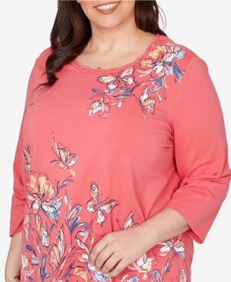 Plus Size Austin Asymmetric Etched Floral Knit Top