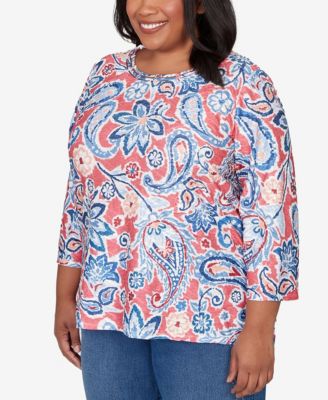 Plus Size Austin Embellished Paisley Floral Crew Neck Top