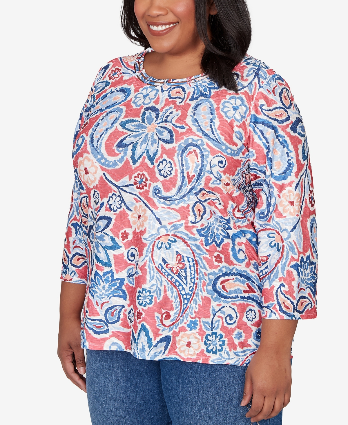 Alfred Dunner Plus Austin Embellished Paisley Floral Crew Neck Top