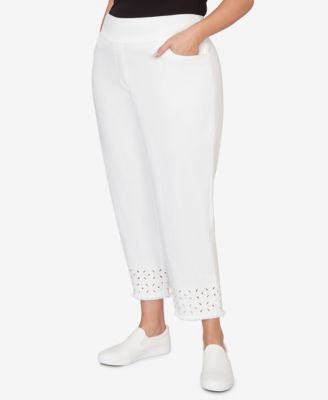 Plus Size Mykonos Geometric Embroidered Super Stretch Denim Ankle Pants