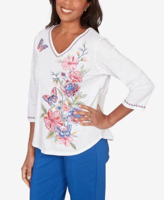 Plus Size The Royal Treatment Floral Butterfly Embroidered V-Neck Top