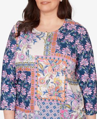 Plus Size The Royal Treatment Geometric Floral Tie Ruched Top