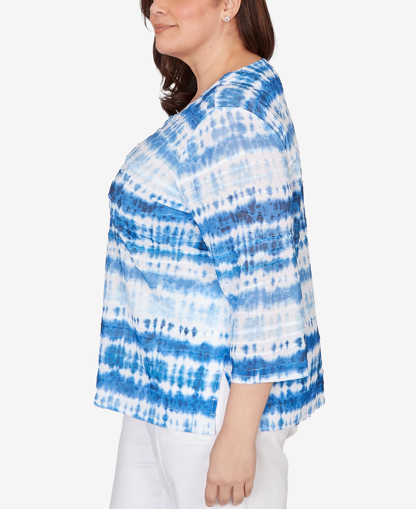 Женский топ Alfred Dunner Plus Size The Royal Treatment Tie Dye Biadere Knotted Crew Neck, цвет: Королевский синий — фото 4