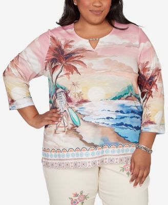 Plus Size Beachcomber Sunset Beach Scenic Split Neck Top