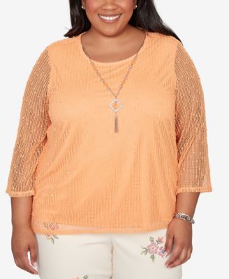 Plus Size Beachcomber Bright Popcorn Mesh Top with Necklace