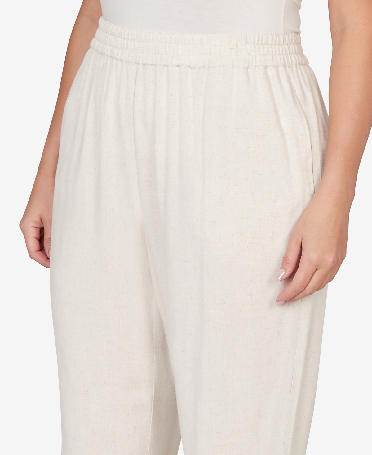 Alfred Dunner Plus Natural Wonder Linen Elastic Waist Ankle Pants