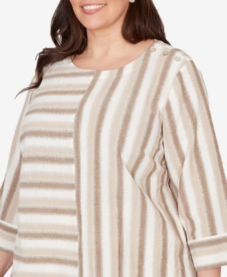 Plus Size Natural Wonder Spliced Stripe Three Quarter Sleeve Top