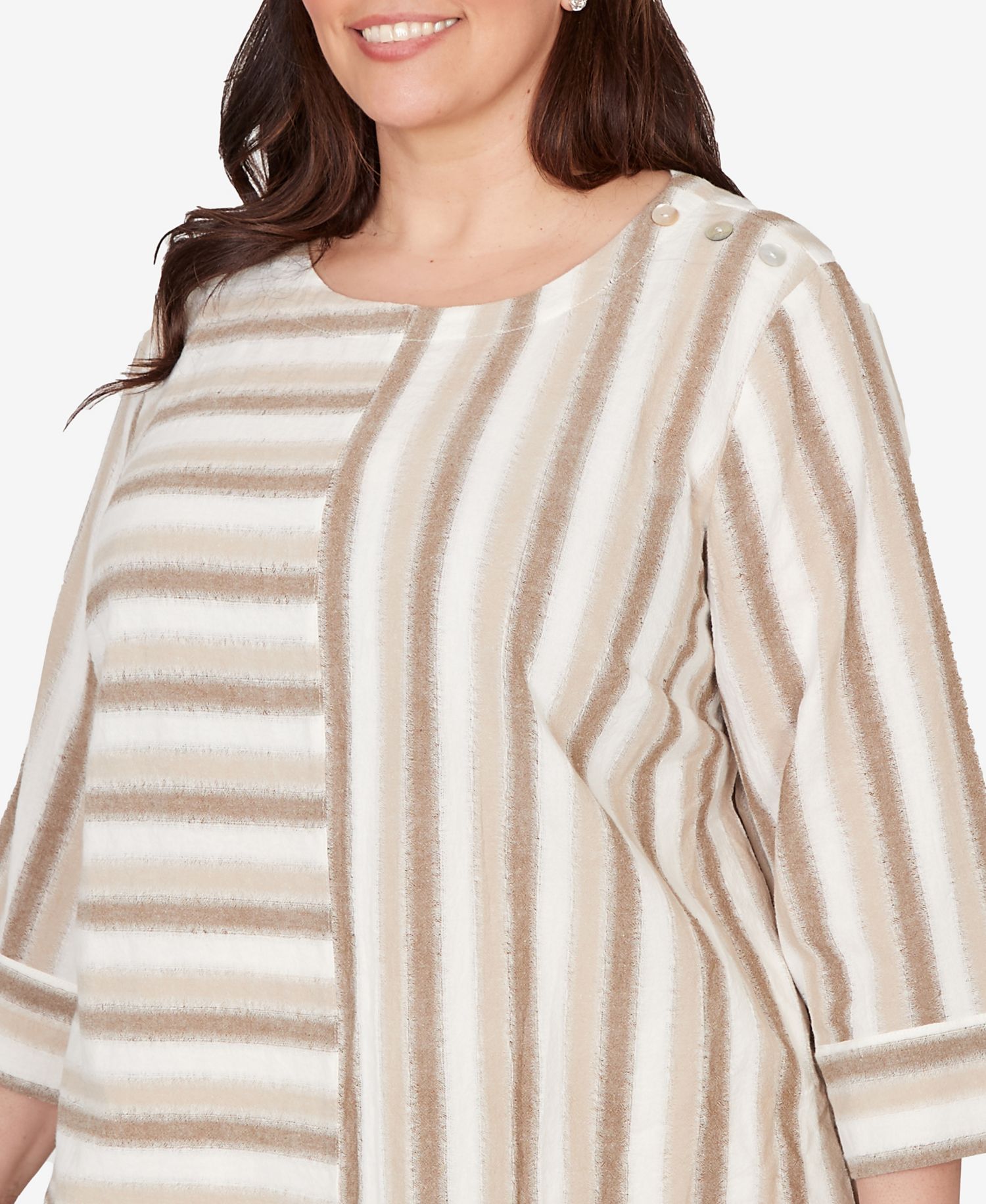 Plus Size Natural Wonder Spliced Stripe Three Quarter Sleeve Top
