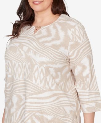 Plus Size Natural Wonder Animal Print Split Neck Beaded Top