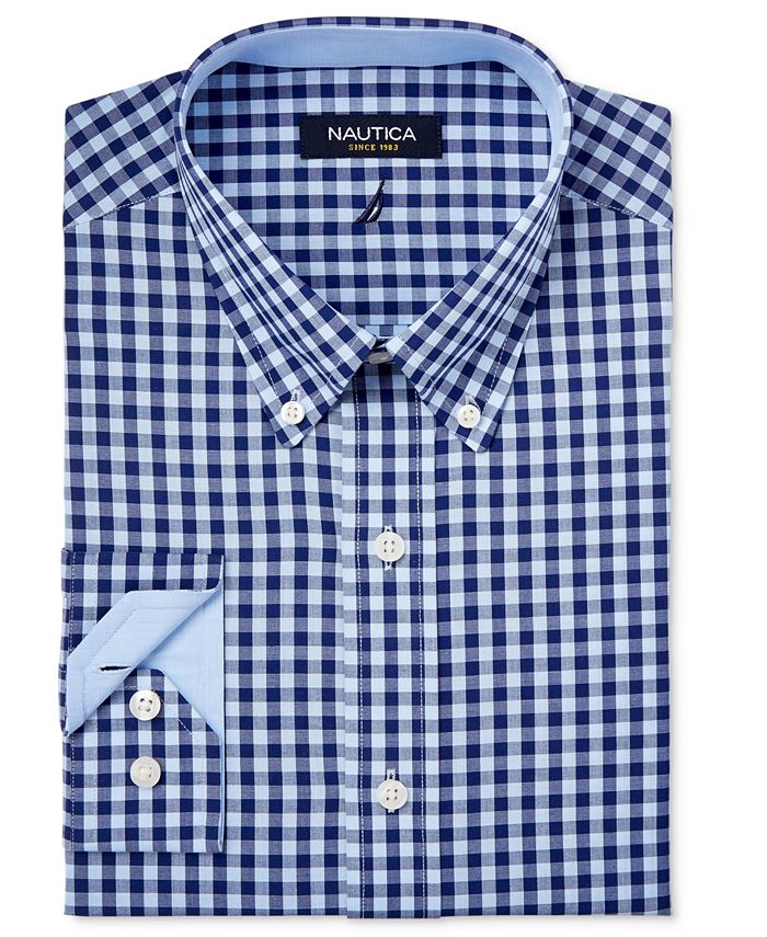 Nautica Men's ClassicFit Navy and Light Blue Gingham Dress Shirt Macy's