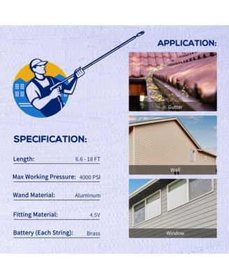 18' Pressure Washer Pump Telescoping Extension Wand 3 Section 4000PSI