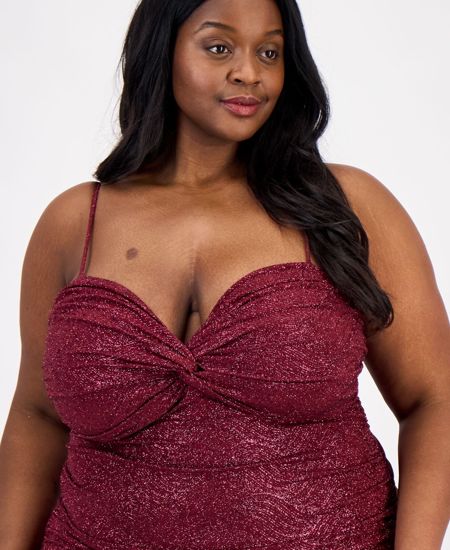 Женские платья Emerald Sundae Trendy Plus Size Glitter-Knit Twist-Front Gown, цвет: Чёрный винный разноцветный — фото 2