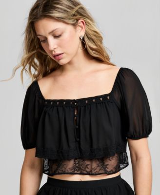 Women's Chiffon Lace Short-Sleeve Top