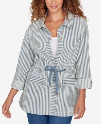 Petite Striped Anorak Snap Front Jacket