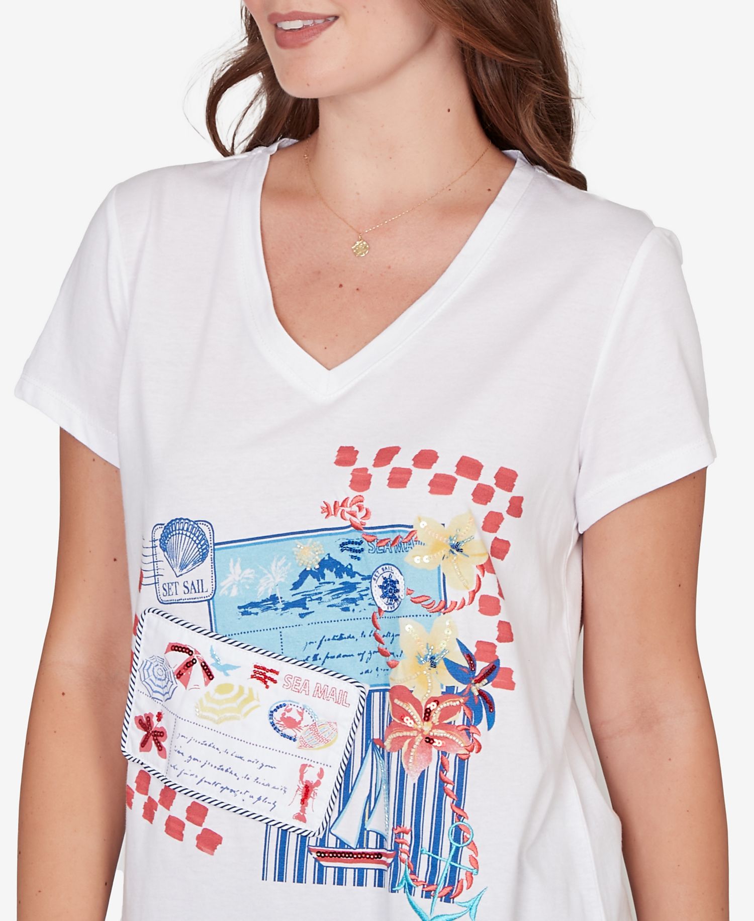 Petite Embellished Postcard Graphic T-Shirt