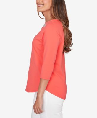 Petite Grommet Neck Solid Knit Top