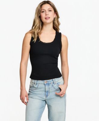 Women's Crocheted-Trim Ribbed Tank Top