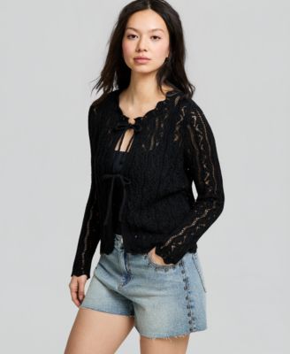 Women's Crocheted Tie-Front Sweater