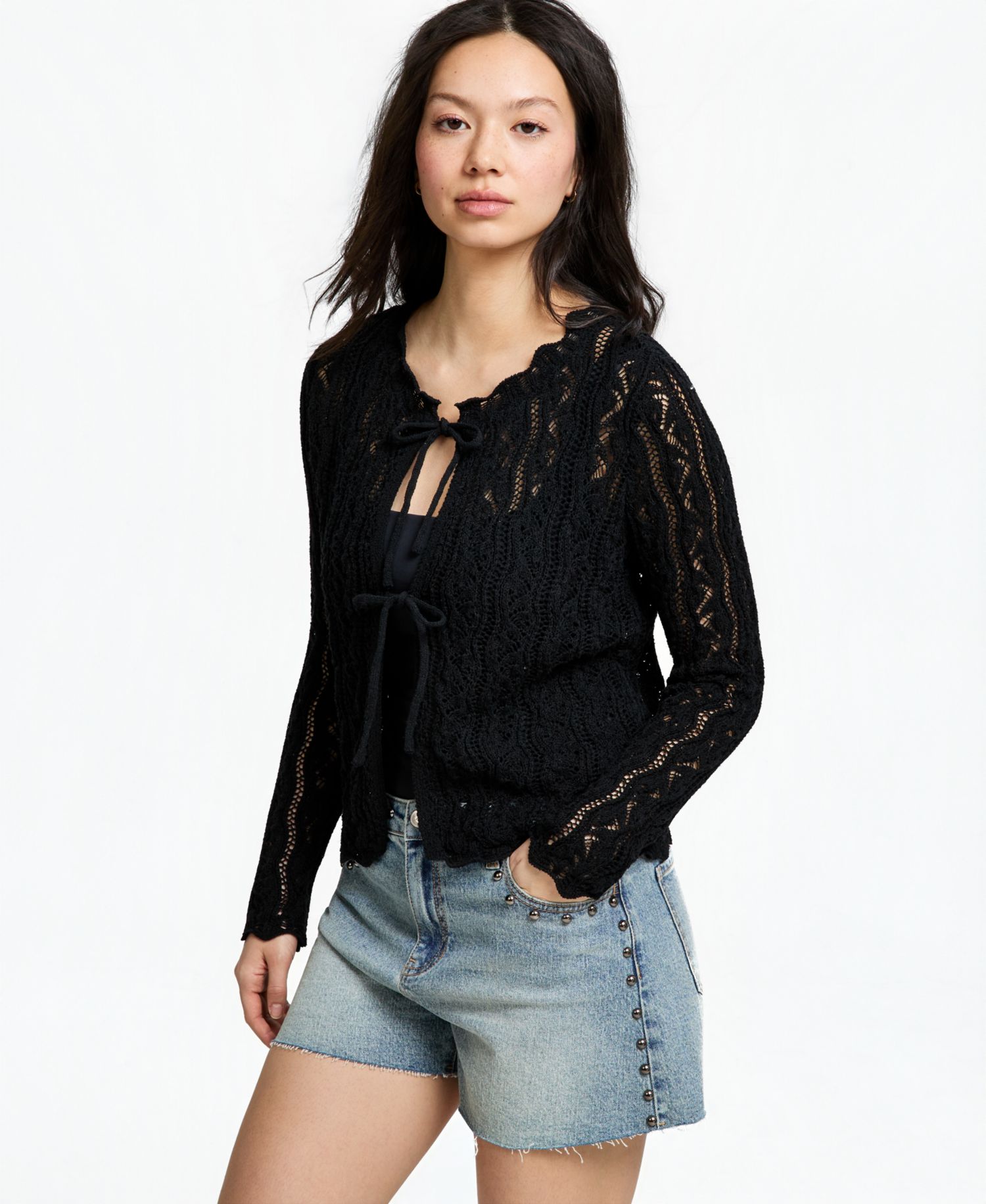 Women's Crocheted Tie-Front Sweater