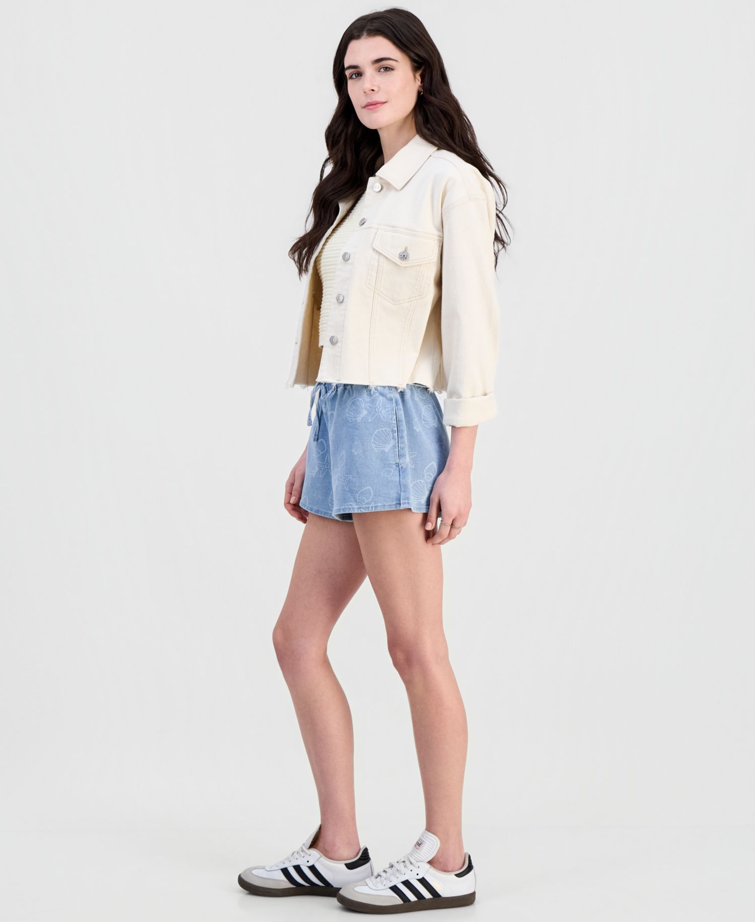 Juniors' Seashell-Print Drawstring Shorts