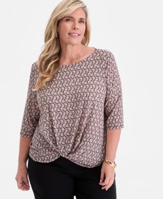 Plus Size Circular Pattern Twisted-Hem Top