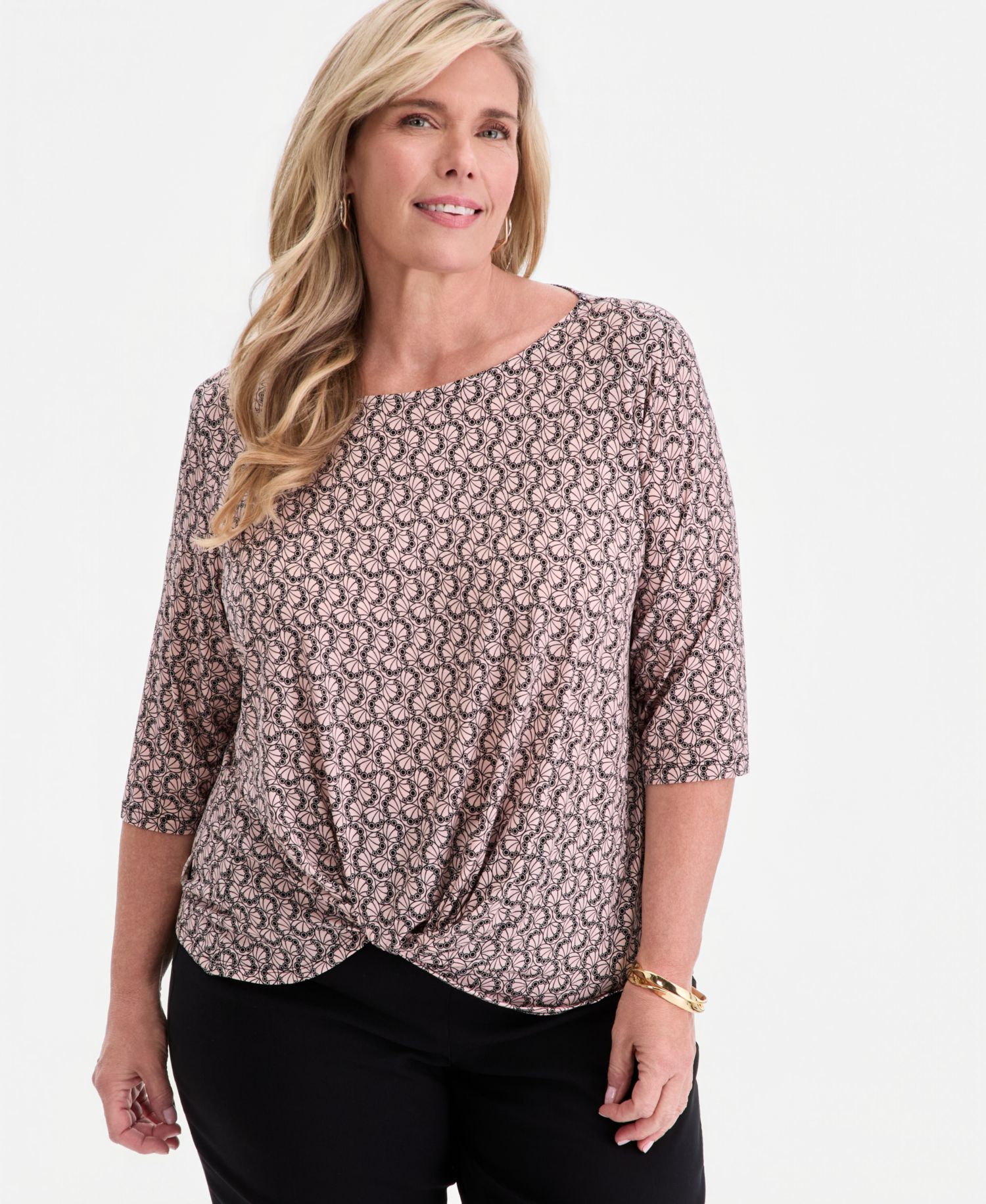 Plus Size Circular Pattern Twisted-Hem Top