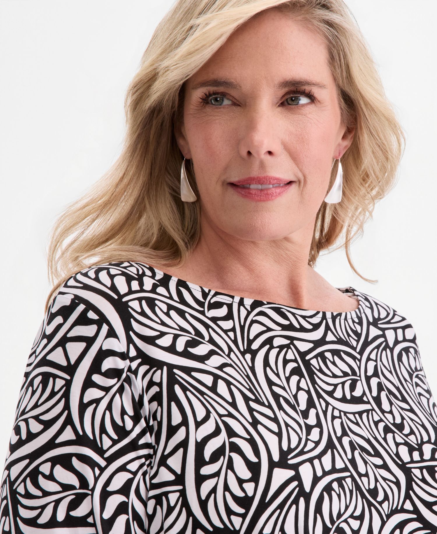 Plus Printed Boat-Neck Twist-Front Top